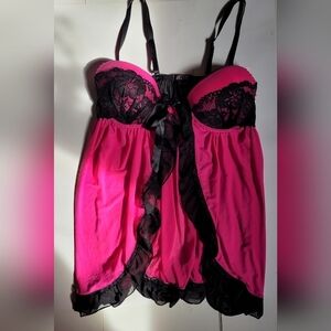 Elegant Pink and Black Lace Chemise